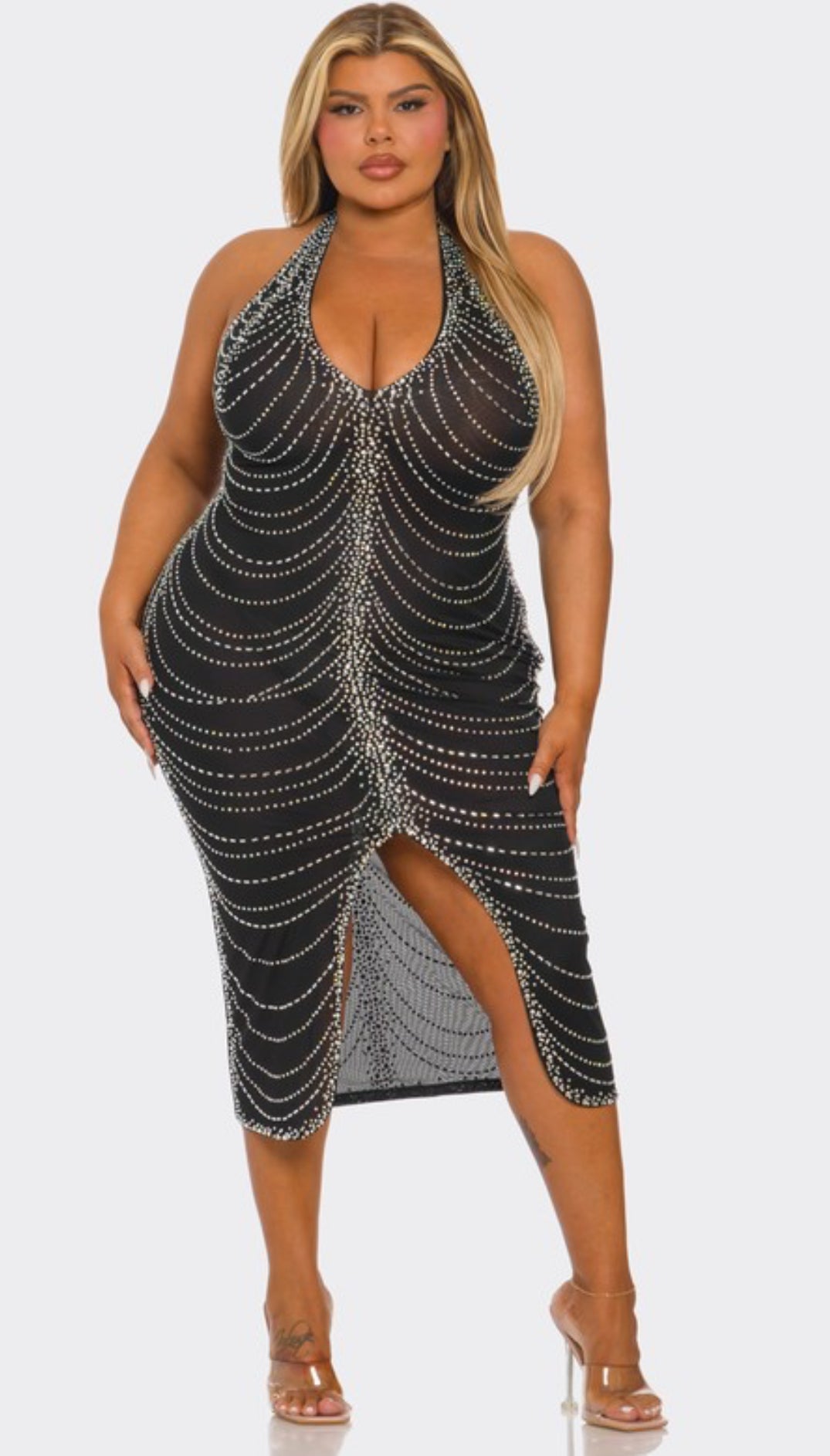 midi rhinestone dress Rhinestone Runway Midi Dress
